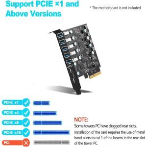 PCI-E-USB 3.2/3.0Type 카드 Gen 2 어댑터 20Gbps 대역폭 7포트(5XUSB-A+2Xtype-C) 확장 지원 MAC 10G