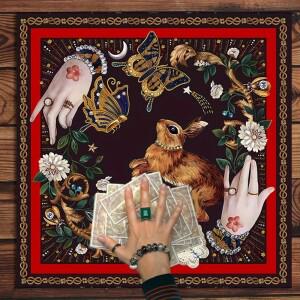 테이블보 여러 크기 디지털 프린트 토끼 나비 꽃 달 디자인 폴리에스터 원단 타로 리딩 홈 데코 파티 게임