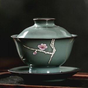 심플엔틱 금박 매화문양 공도배 도자기 다완 숙우 심플 다기 다기잔 찻사발 개완