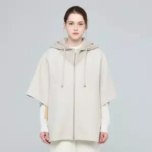유닛알파카 블랜드 니트 후드 판초형 코트 UFKWCO46JN