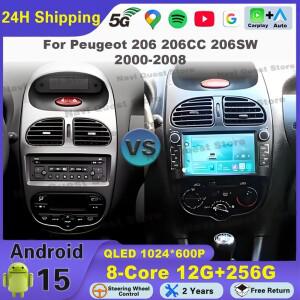 7인치 안드로이드 15 푸조 호환 206 2000 - 차량용 라디오 GPS 멀티미디어 오토 내비게이션 카플레이 BT DS