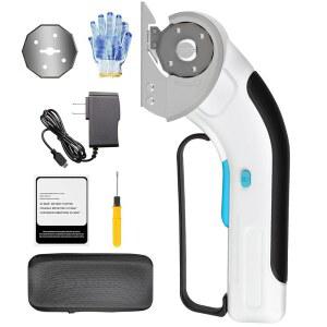 [미국배송] ZFULVO 무선 전기 가위 충전식 2-블레이드 및 보관 가방 강력한 회전식 판지 박스 커터 3.7V 2000MAH 천 카펫 플라스틱 가죽 충전 케이블(흰색) 포함