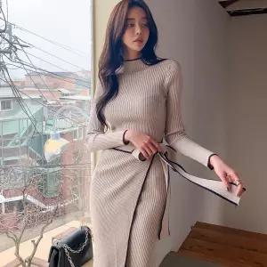 엘럽 여자 스커트 니트 원피스 조거 벨트 슬림 정장 스웨터 원템1