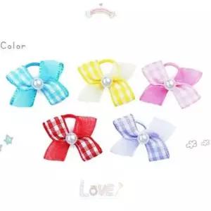 [반려] 강아지 고무줄 악세사리 애견 패션 미용 체크 리본 강아지악세사리