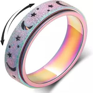 여성 스피너 링을 위한 럭키 아모르 불안 링 회전 스테인리스 스틸 6mm 남성 밴드용 달 별 사이즈 6 7 8 9