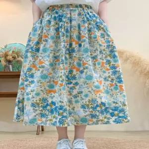 롱 나시롱 꽃무늬 여름 철수 플리츠스커트 슬림스 스커트