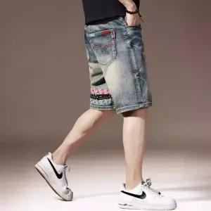 바지 청 빈티지 캐주얼 남성 청반바지 프리미엄 헤비 워싱 에스닉 자수 반바지 일자 5부 CH1