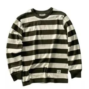 남사친 루즈핏 흑백 세일러 긴팔 라운드넥 셔츠 헤비웨이트 이중수 스트라이프 티 MF5