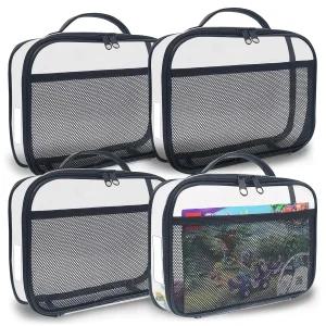 4팩 PVC 지퍼 블록 세트 장난감 점토 보드 게임 보관 정리함 케이스(이름표 수동 포켓)(블랙 스몰)