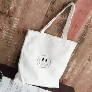 해피 스마일 표정 캔버스 숄더 에코백 캐주얼백 가방 xfR8+2ZZi