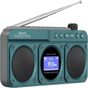 세미에 소형 디지털 FM 라디오 블루투스 스피커 휴대용 충전식 무선 LCD 디스플레이 더블 헤드폰 잭 가정용