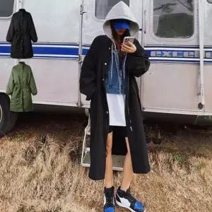 여자 캐주얼 루즈핏 롱 후드 야상 바람막이