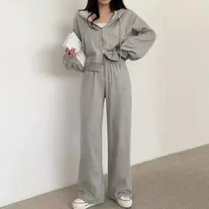여자 편안한 데일리 크롭 후드 트레이닝 세트