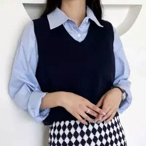 브이넥 크롭 니트조끼 블라우스 티셔츠 레이어드