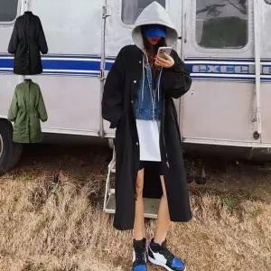 [하프클럽/옷자락]여자 캐주얼 루즈핏 롱 후드 야상 바람막이