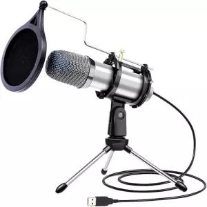 컴퓨터용 전방위 콘덴서 팟캐스트 마이크 - PC용 USB 스트리밍용 게이밍 팝 필터 쇼크 마운트 및 삼각대