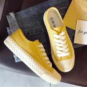 캐주얼 여자 데일리 슈즈 노란 학생 운동화 천운동화 vkv9+6njg