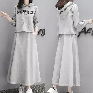 데일리룩 캐주얼 투피스 후드 크롭티 롱원피스 세트