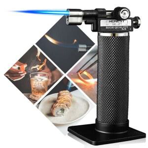 HONEST 부탄 토치 라이터 듀얼 플레임 모드 주방 요리 토치 블로우 토치 라이터 부탄 리필 가능한 마이크로 토치 열 수축 튜브 납땜 토치 가스 미포함 (ABS 가스 탱크)