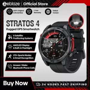 새로운 Zeblaze Stratos 4 GPS 스마트 시계 1.43 AMOLED 디스플레이 내장 나침반 기압 고도계 손전등 음성