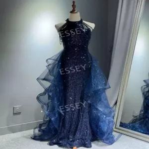 블랙 홀터넥 피로연 브라이덜샤워 드레스 이브닝 롱