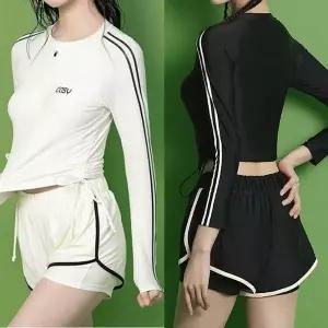 여성 비치 반바지 래쉬가드 세트 긴팔 반집업 투피스