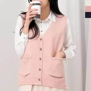 [의류] PKT 1024 여자포켓단추니트조끼 슬림 조끼 니트 데일