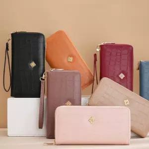 여성 고급스러운 원단 무늬 네잎 2단 지퍼 롱 지갑 czl6+6EEw