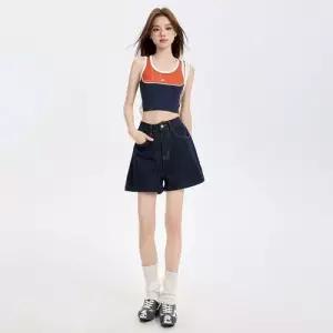 여성 데님 청반바지 오렌지 탈색 방지 롤업 반바지 슬림핏 A라인 SPO마켓1