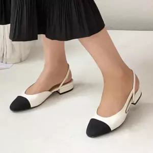 여성플랫 포인트신발 투톤 스트랩 슬링백 낮은굽 여성구두 단화Y