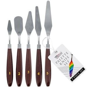 미술 공급 아크릴 페인팅용 5피스 스테인리스 스틸 팔레트 나이프 세트 - 오일용 페인트 주걱 도구, 캔버스 아트용 도구 혼합, 텍스처링용 페인팅 예술 및 케이크용