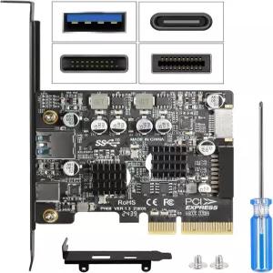 Jorkar PCIe to USB C 3.2 Gen 2 확장 카드 10Gbps PCI-E 카드(USB-C + 타입 A E 키 전면 패널 애드온
