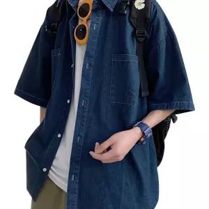 캐주얼셔츠 캐주얼 남자청남방 오버핏 반팔남방 여름