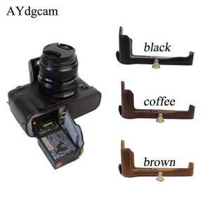 새로운 빈티지 Pu 가죽 비디오 카메라 케이스 가방 후지 필름 XE3 디지털 보호 커버 배터리 열기