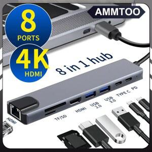 아이폰sd카드리더기 USB 허브 C타입 4K HDMI 어댑터 RJ45 SD TF 카드 리더기 PD 고속 충전 노트북 컴퓨터용