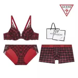 게스 언더웨어 (선물포장) 홀리데이 하트체크 커플속옷세트 GDWBRBPDRB12 2160025