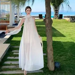 원피스 여성용 생일 롱스커트 드레스 바캉스룩 파티 쉬폰 KS1