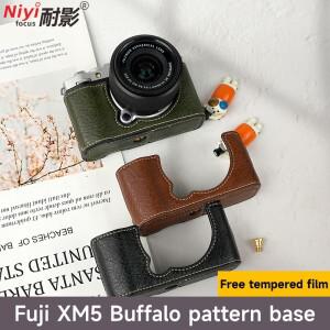 Fujifilm XM5 카메라 하프 케이스 바디 커버 버팔로 패턴 가죽 가방 Fuji XE5 악세사리  필름 포함