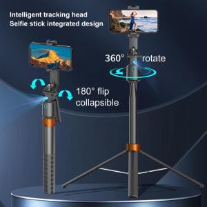디시온탈 Q13 신형 통합 알루미늄 합금 셀카봉, 휴대폰 거치대, 텔레스코픽 로드, 360도 회전 ° 얼굴 추적