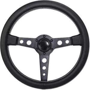 모모 프로토티포용 QYMOPAY 14인치 레이싱 스티어링 휠 유니버설 가죽 식스 홀 블랙 혼 포함