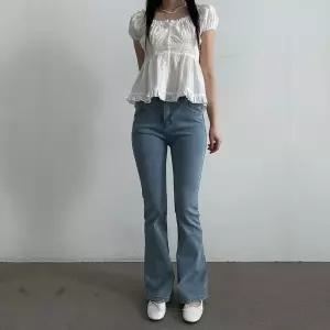 여성 세미 부츠컷 연청 데님 팬츠 여름 나팔 청바지 Zlv9+1rxk