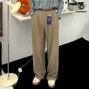 [하프클럽/탑보이]빅사이즈 남녀공용 투턱 반밴딩 와이드 슬랙스 팬츠 (LZ005