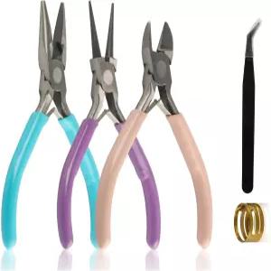 3피스 주얼리 플라이어 세트 - 제작 와이어 및 수리를 위한 바늘 코 둥근 커터 금속 가공 귀걸이 팔찌를