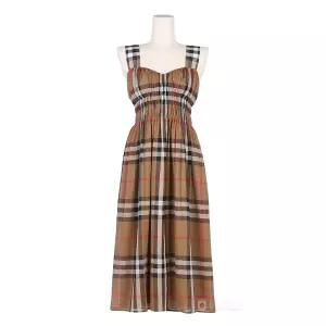 [디펙트_90] 버버리 달리아 하우스체크 셔링 민소매 원피스 브라운 80843131