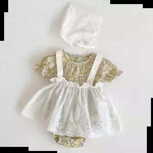 신생아바디슈트세트 플라워 아동바디슈트 보넷멜빵3종세트 204433