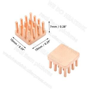 열패드 유무에 관계없이 10x10x7mm의 소형 사각 핀핀 구리 히트싱크 쿨러 라디에이터를 제작