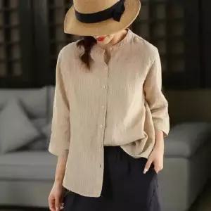 여성 팬츠 빈티지 스트라이프 셔츠 정장 린넨 싱글 차이나 칠부 블레이저 출근룩 SPO마켓1