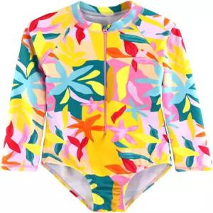 카메이슨 여아 긴팔 수영복 원피스 지퍼 UPF 50+ 래쉬가드 사이즈 3-12T