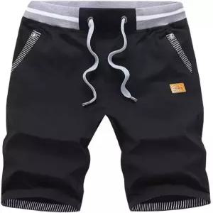 스틱온 남성용 반바지 캐주얼 클래식 핏 드로스트링 여름 해변 탄력 있는 허리와 포켓 포함