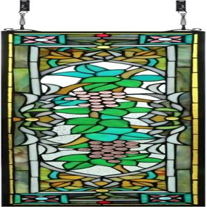 욘루키 34인치 초대형 스테인드글라스 창문이 포도나무에 걸려 있고 100 리얼 패널로 홈 데코 8.5인치